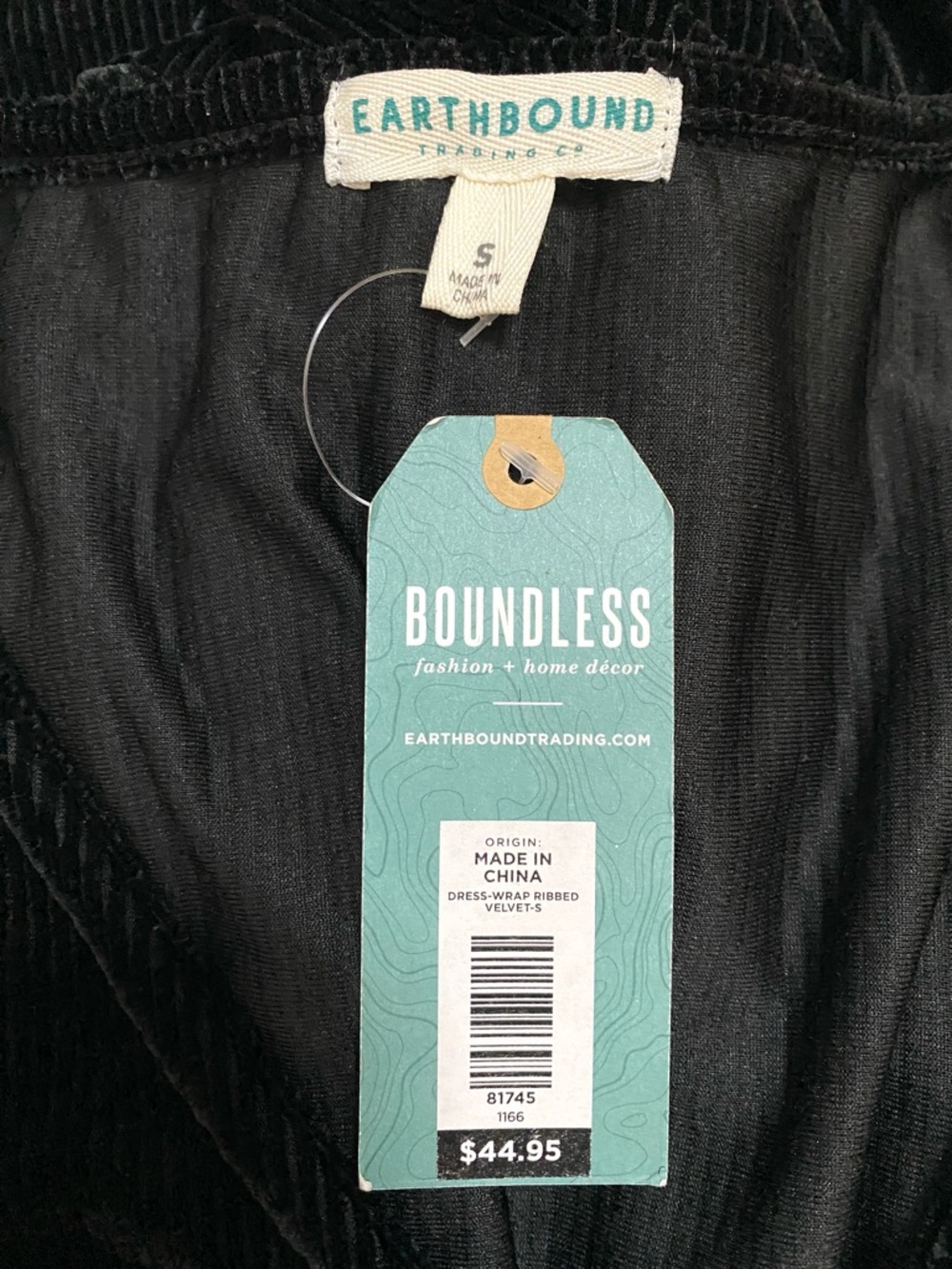 NWT Women’s Earthbound Trading Velvet Ribbed Wrap Dress in Black Size Small - Picture 8 of 8